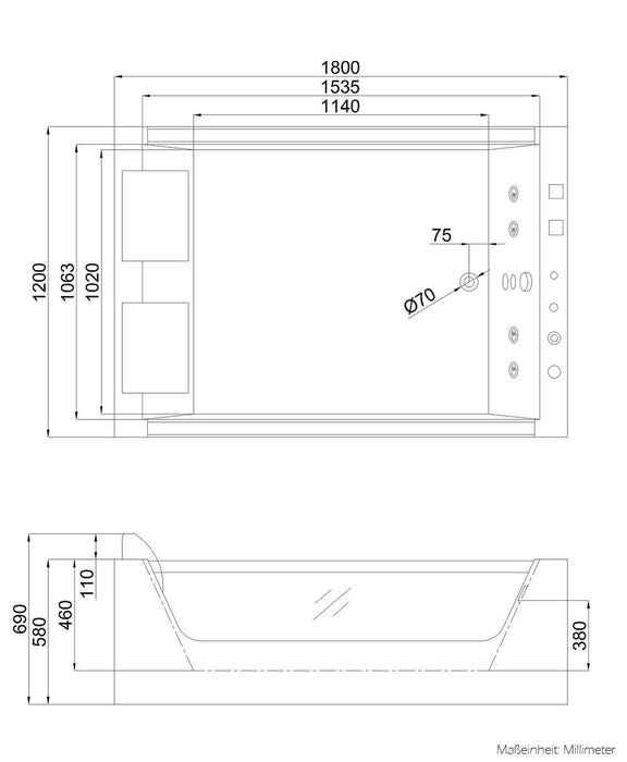 Whirlpool bathtub with LED light therapy Nautica XL - 182x120cm