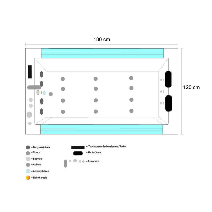 Whirlpool bathtub with LED light therapy Nautica XL - 182x120cm