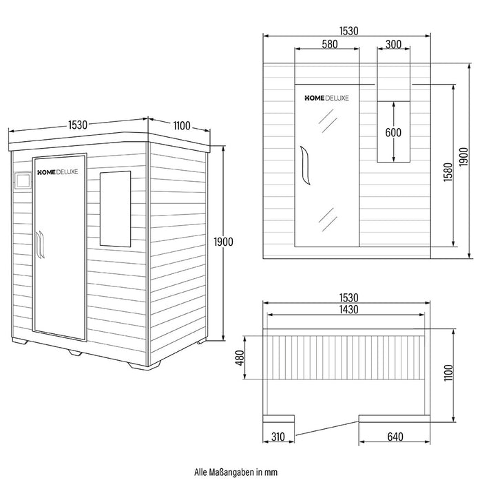 Infrared cabin Ikenna L - 153x110cm for 3 people - Infarot cabin with 2400 watts