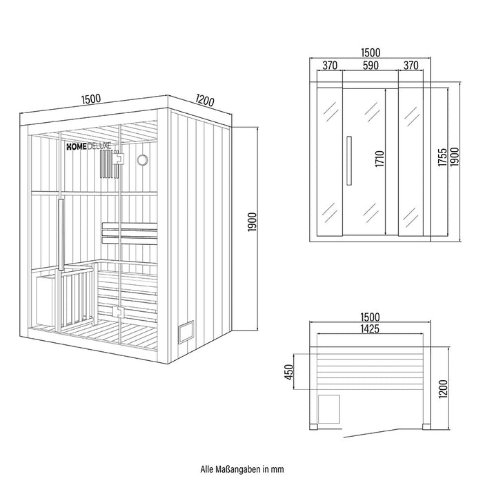 Indoor Sauna CASHEIM L - 150 x 120 cm für 3 Personen - Traditionelle Sauna mit 4,5kW Ofen