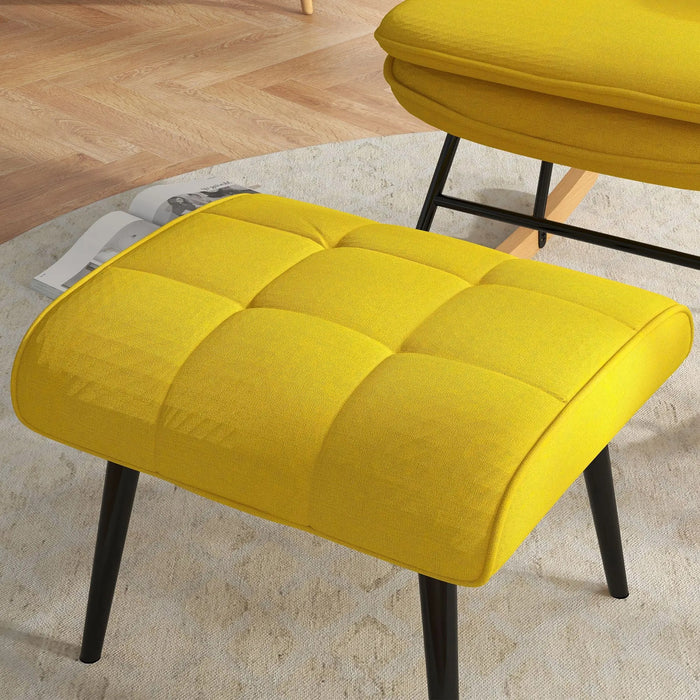 Swing chair Skikeke design with footstool beech wood yellow, 64x89x90cm