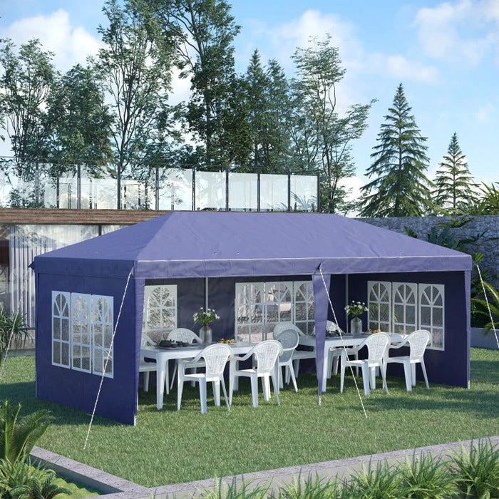 Faltpavillon 6x3m, halboffen, abnehmbare Seitenwände, grosse Fenster, Tragetasche, Stahlrahmen, blau