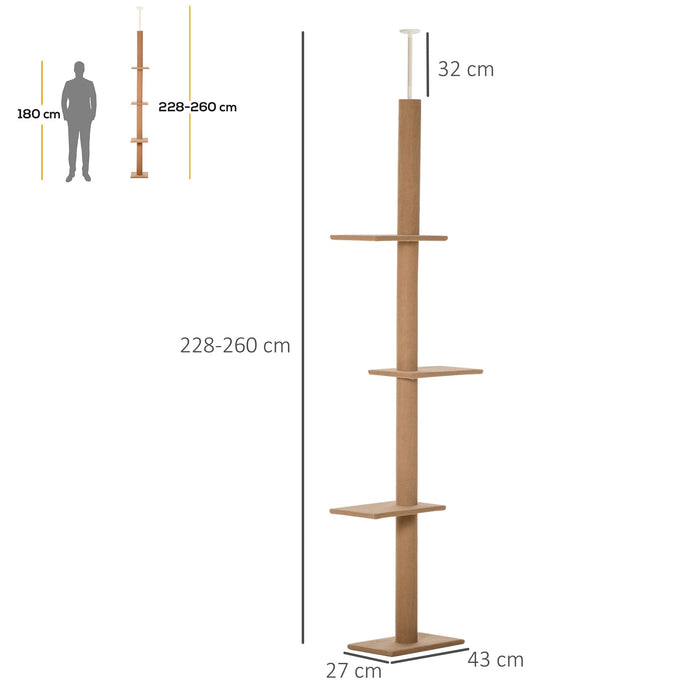 Grattant le plafond d'arbre élevé, 228-260 cm de hauteur réglable avec 3 niveaux, brun clair