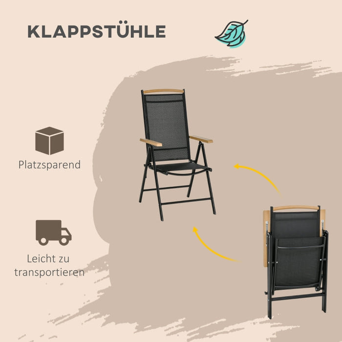 Sitzgruppe klappbar für 6 Personen 1 Tisch+6 Stühle Gartenmöbel Set Sitzgarnitur Aluminium Mesh Schwarz