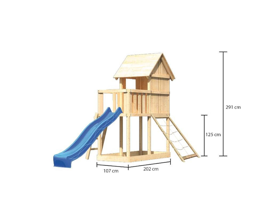 Children's Play House avec Slide Wood 'Piece' Bleu naturel, 107x107x291cm (bxtxh)