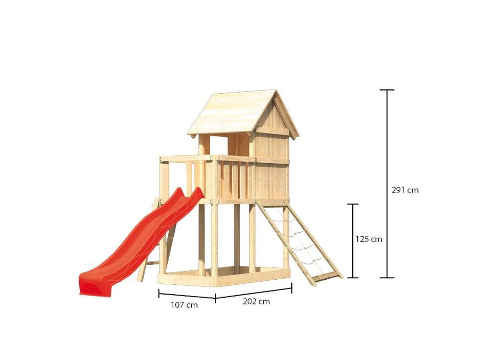 Children's Play House avec Slide Wood 'Piece' Natural Red, 107x107x291cm (bxtxh)