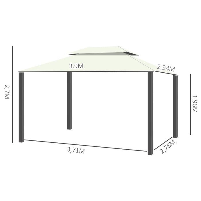 Gartenpavillon Pavillon Gartenzelt Festzelt Partyzelt mit 4x Seitenwand wetterfest Aluminium Polyester Cremeweiß 3,9x2,9x2,7m