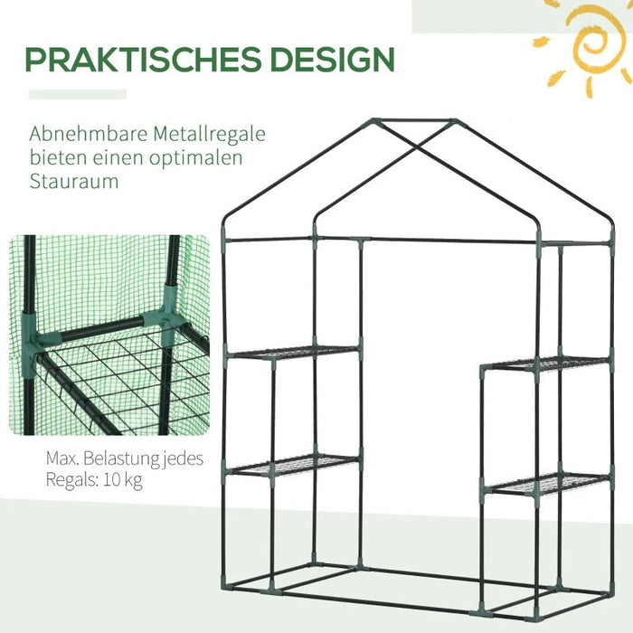 Foliengewächshaus Gewächshaus mit 6 Regalebenen begehbares Gartenhäuschen Treibhaus Tomatenhaus Pflanzenhaus mit aufrollbarem Eingang Frühbeet Grün 141x72x191cm