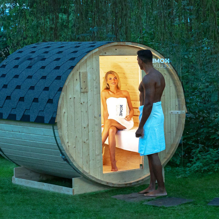 Sauna en plein air sauna aquila l- 195 x 180 cm pour 4 personnes - sauna avec four 6 kw