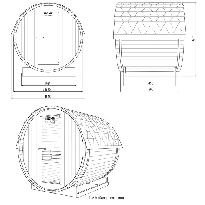 Sauna en plein air sauna aquila l- 195 x 180 cm pour 4 personnes - sauna avec four 6 kw