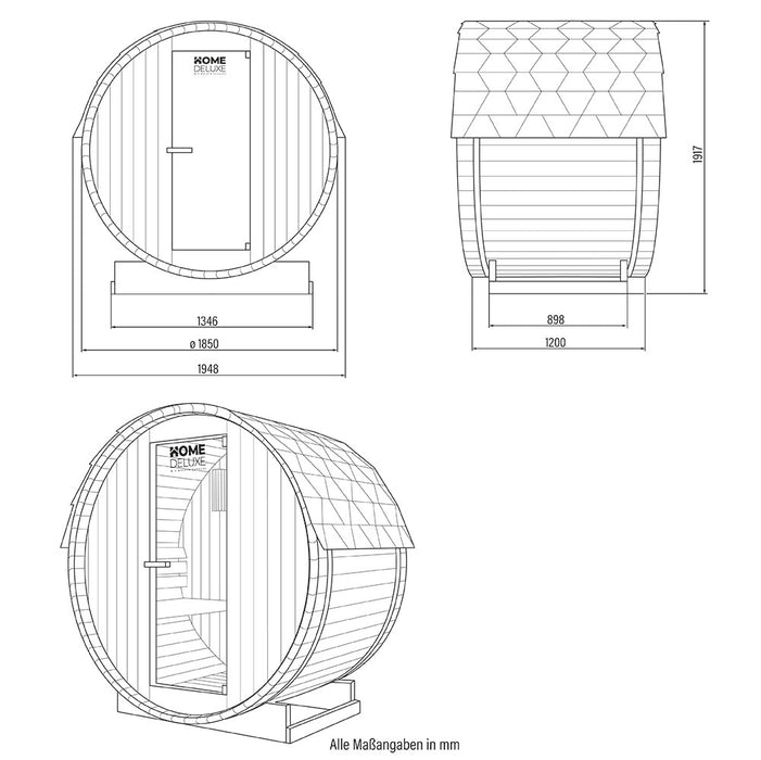 Sauna en plein air sauna aquila m - 195 x 120 cm pour 2 personnes - sauna avec four 3,6 kW