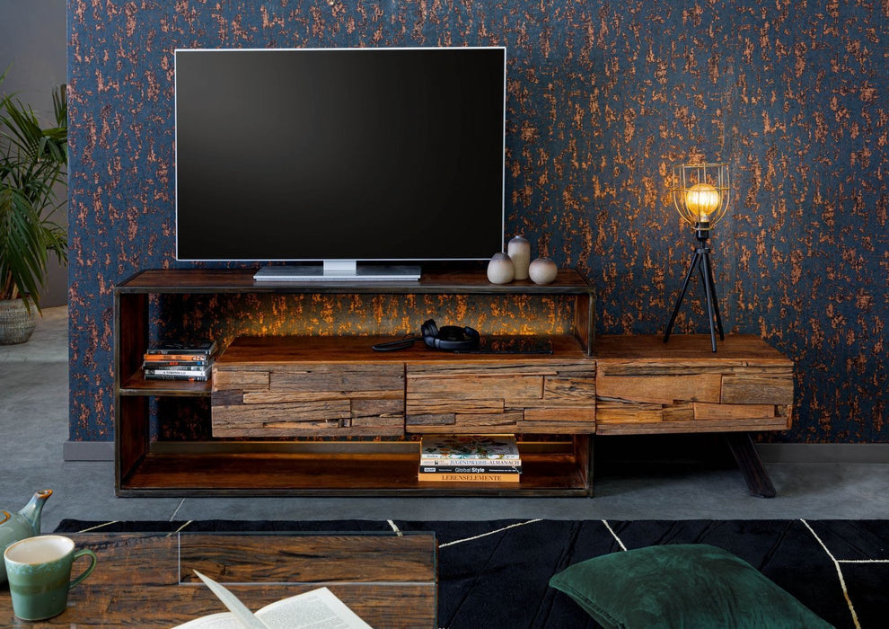 TV Board Acacia / Old Wood Sevilla 195x40x60 - Brown peint