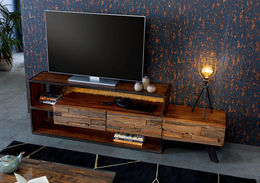 TV Board Acacia / Old Wood Sevilla 195x40x60 - Brown peint