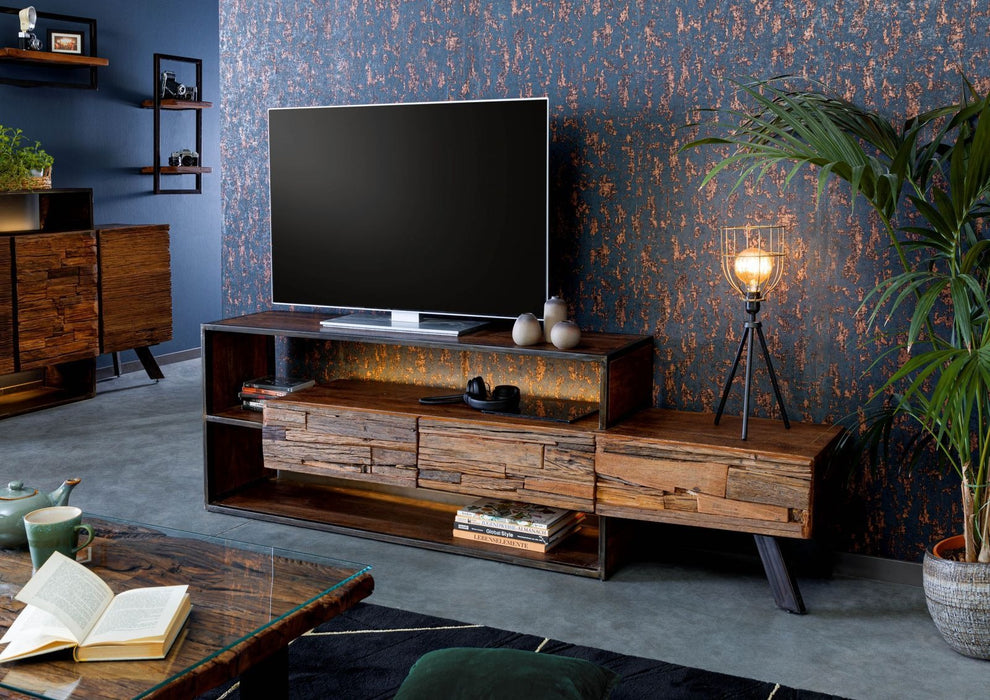 TV Board Acacia / Old Wood Sevilla 195x40x60 - Brown peint