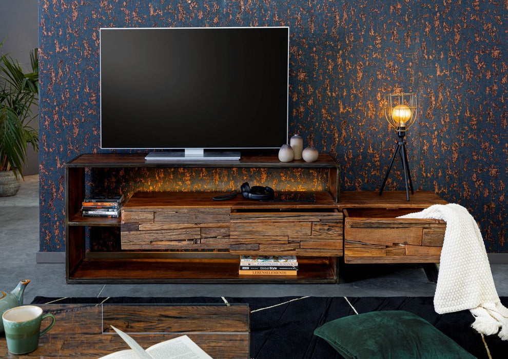 TV Board Acacia / Old Wood Sevilla 195x40x60 - Brown peint