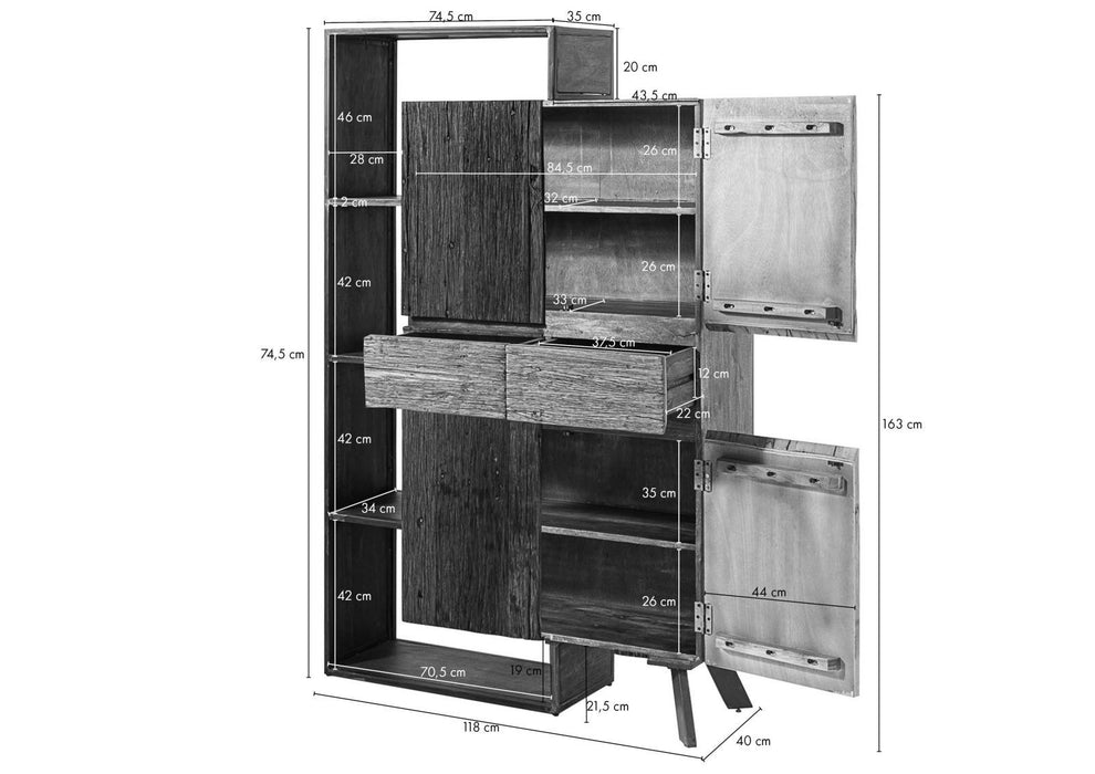 Cabinet Acacia / Old Wood 118x40x183 Brown Peeted Ville