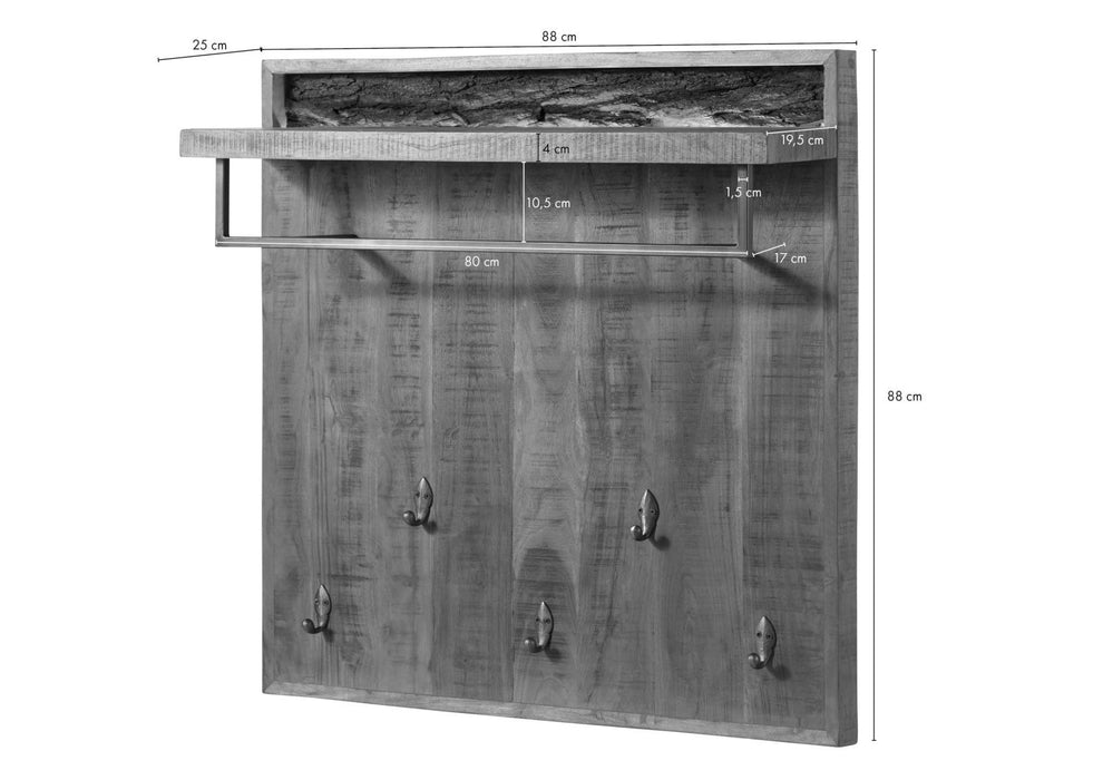 Armoire murale Acacia 88x25x88 Écorce peinte nature