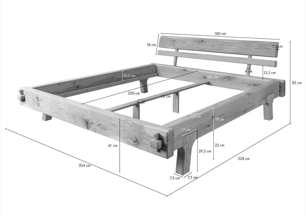 Beam Bed Oak 180x200 Nature Hiled Oak Heart