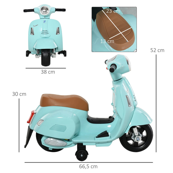 VESPA VESCA Motorcycle Véhicule électrique 18-36 mois 3 km / h LED LUMIÈRE SON PP PLASTIQUE MÉTAL VERT 66.5X38X52CM