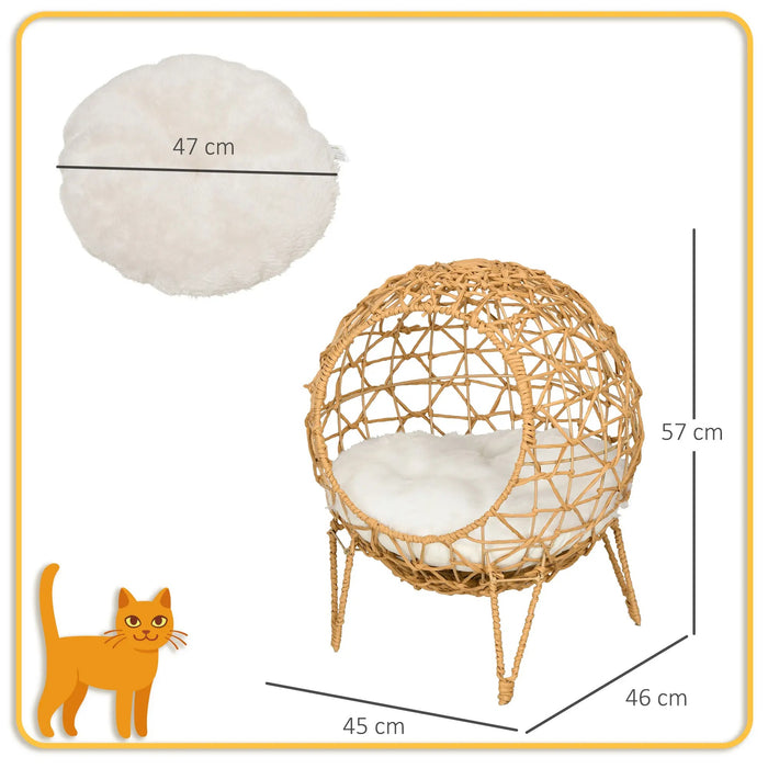 Panier de chat en rotin, lit de chat avec oreiller accrue design lit pour animaux de compagnie brun Ø45x57hcm