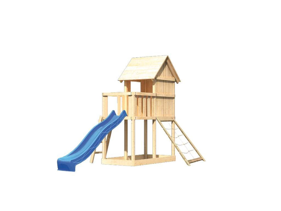 Children's Play House avec Slide Wood 'Piece' Bleu naturel, 107x107x291cm (bxtxh)