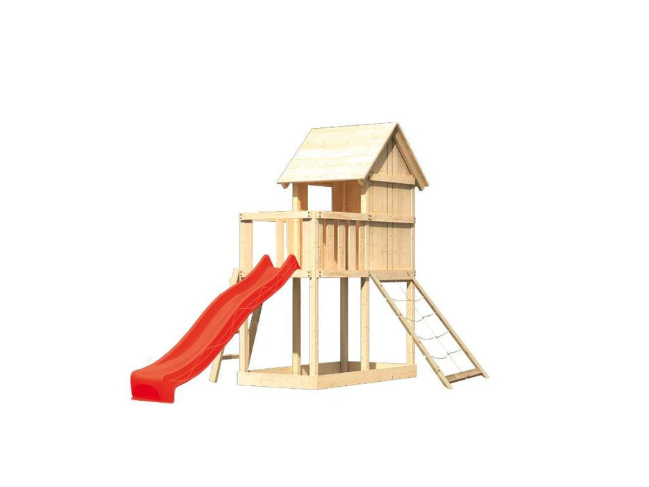 Children's Play House avec Slide Wood 'Piece' Natural Red, 107x107x291cm (bxtxh)