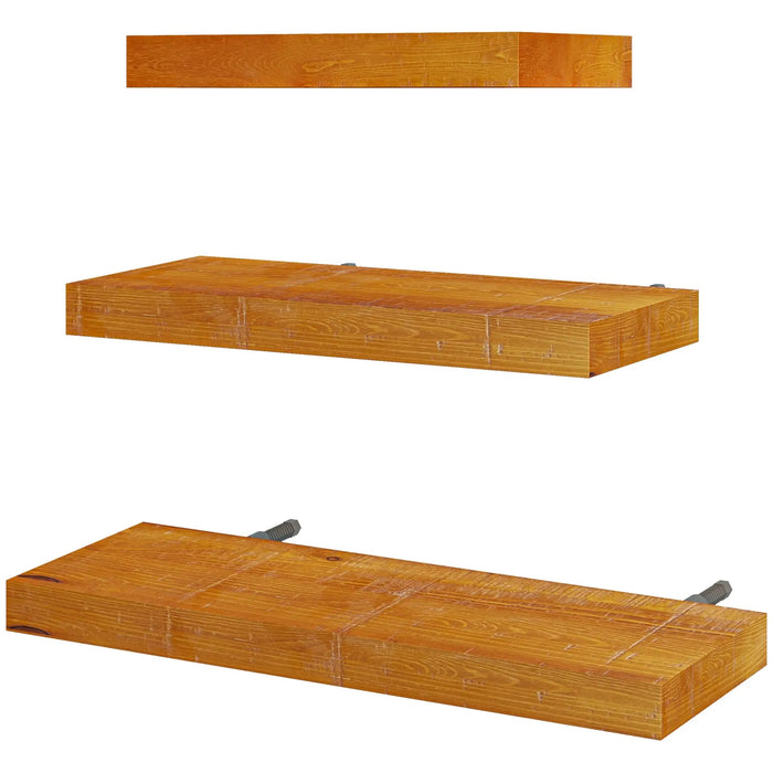 3-er set wall shelves, 50x18x3.6cm, pine wood, brown