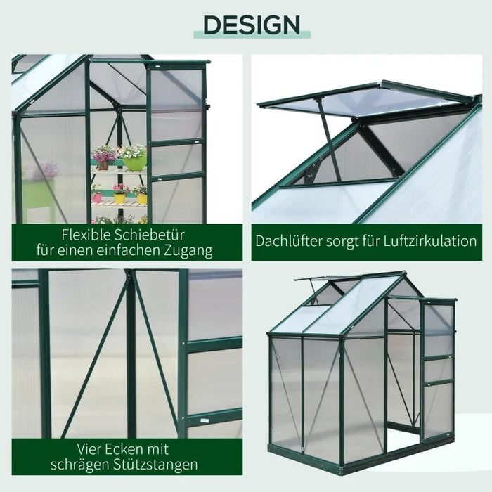 Gewächshaus mit Dachfenster Aluminium Treibhaus 190cmx132cmx201cm, Grün+Transparent