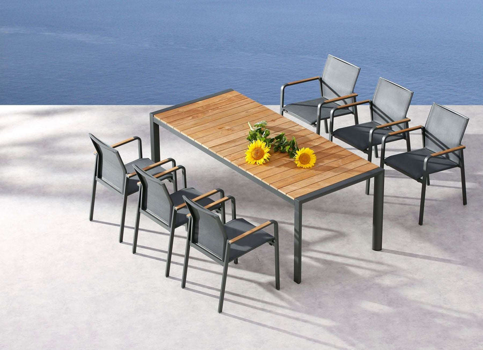 Dining-Tisch Paros 210x90cm - Teakholz-Tisch mit Aluminium-Gestell - anthrazit oder weiss