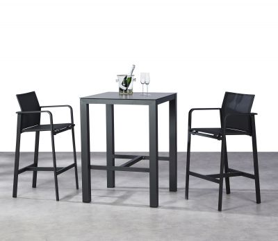 Table de bar Rhodes, cadre en aluminium et plaque de table HLP 80x80cm-anthracite / ardesia