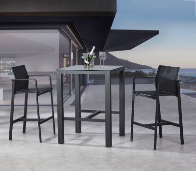 Chaise de bar avec dossier Rhodes, cadre en aluminium stable et léger avec tissu ergotex - anthracite / anthracite