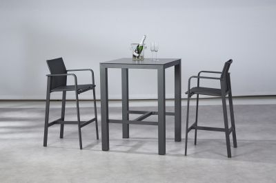 Chaise de bar avec dossier Rhodes, cadre en aluminium stable et léger avec tissu ergotex - anthracite / anthracite