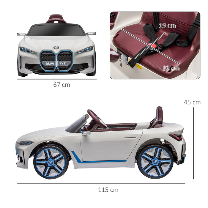 Voiture pour enfants, batterie rechargeable, 3-5 km / h, avec télécommande, joueur multimédia, blanc