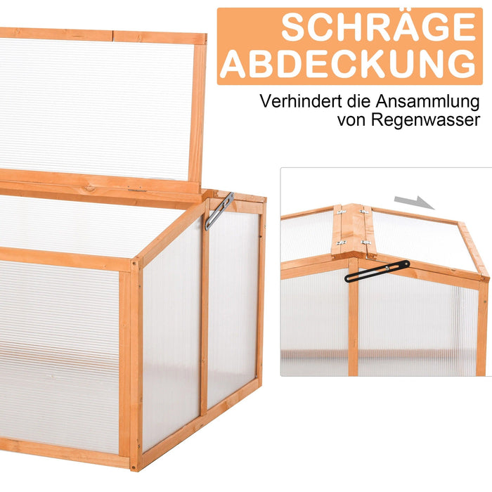 Frühbeet Treibhaus Gewächshaus Frühbeetkasten Pflanzenbeet mit Abdeckung aus Holz und Polycarbonat wetterfest Orange, 90x80x58cm