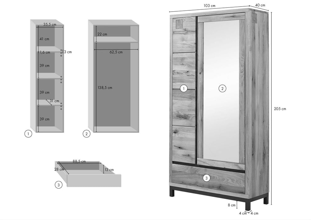 Garderobe Wildeiche 103x40x205 diverse Farben VILLANDERS