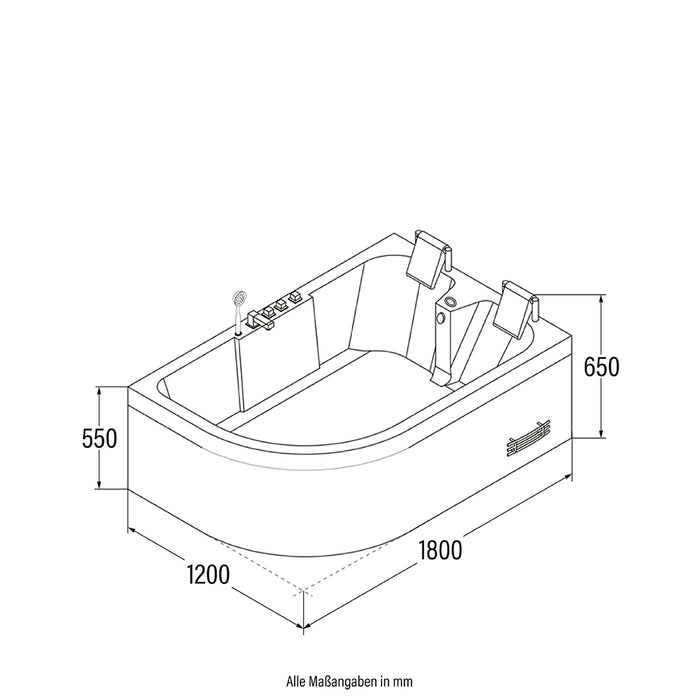 Baignoire tourbillonnante 2 personnes Dolphin (à droite) - 180x120x65cm