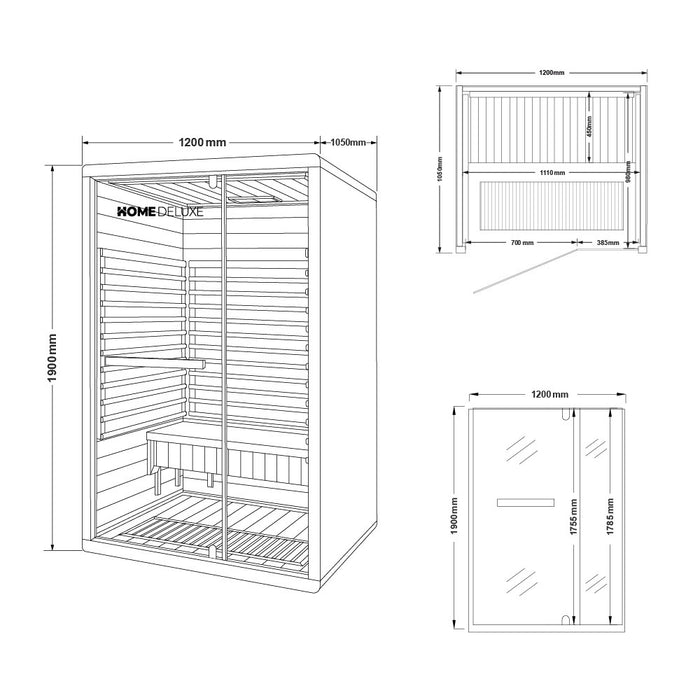 Cabine infrarouge Yaning M - 195x120cm pour 2 personnes - Cabine Infarot avec 2050 watts