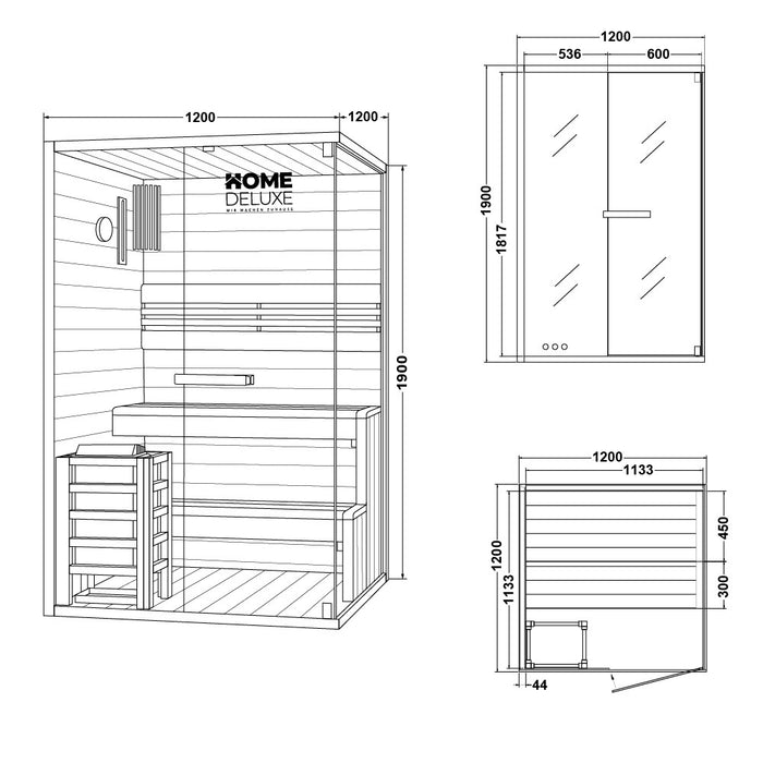 Indoor Sauna ARKHAM M -  120 x 120 cm 2 Personen - Traditionelle Sauna mit 3,6kW Ofen