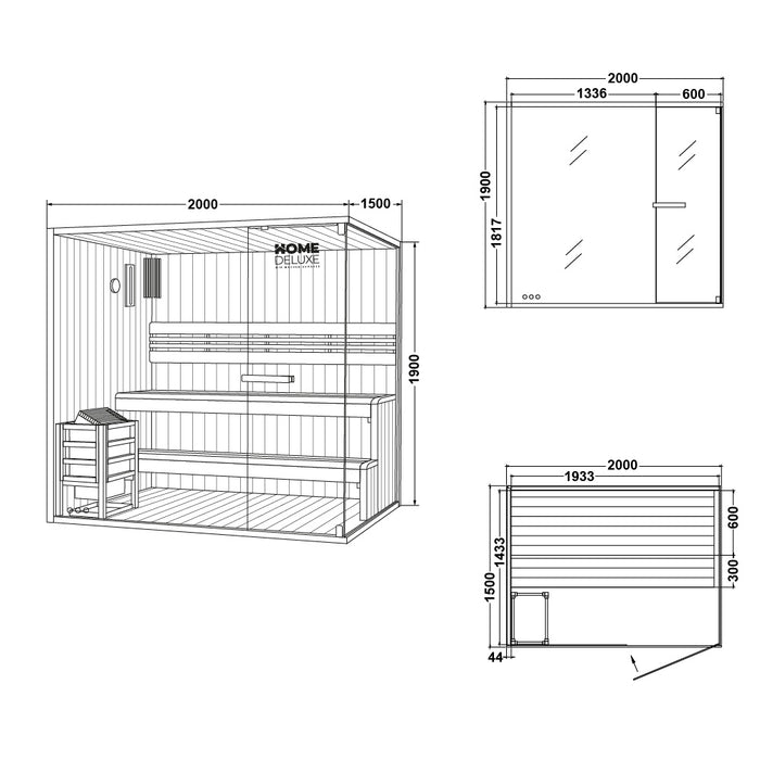 Sauna d'intérieur Arkham XL - 200x150x190 5 personnes - Sauna traditionnel avec four 8kw