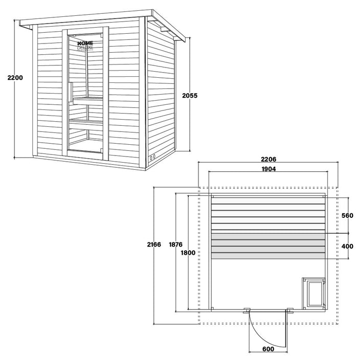 Saunahaus Outdoor Macah L- 221 x 217 cm pour 4 personnes - Sauna avec four 6 kW