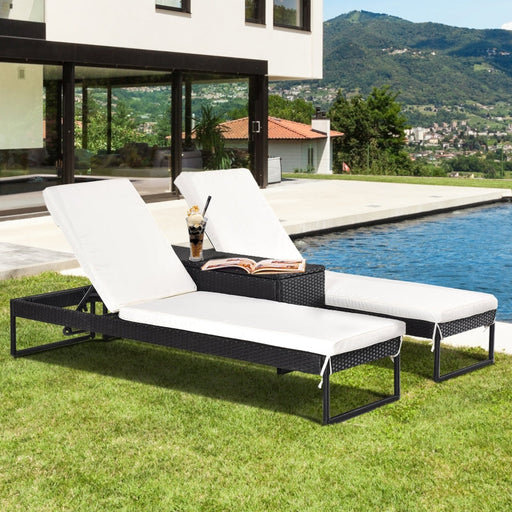 Sonnenliege mit verstellbarer Rücklehne PE-Rattan Polyester Schwarz Kissen Cremeweiss