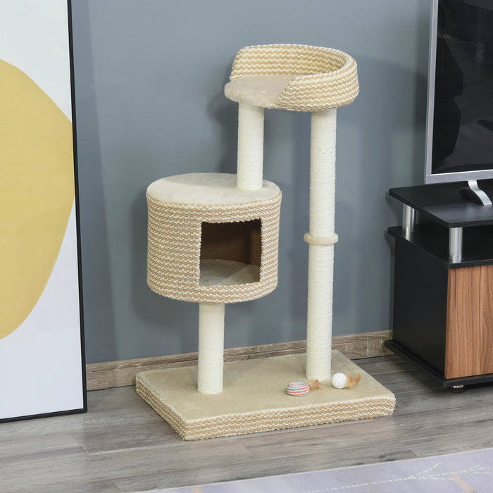 Cat Scratching Post, plates-formes de visualisation confortables, beige et café, 61x41x96cm