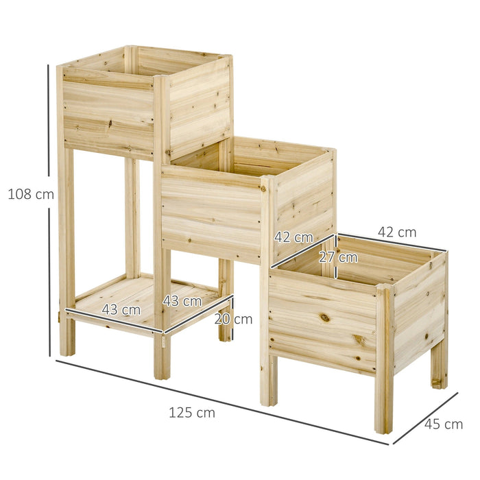 Hochbeet 3 Etagen Pflanzkübel Pflanzkasten aus Holz für Garten Balkon Natur, 125x45x108cm