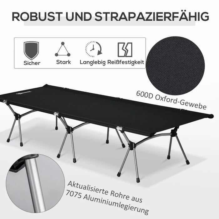 Campingbett Klappbar Aluminium Feldbett Klappbett mit Tragetasche höhenverstellbar bis 150kg belastbar Oxford Schwarz 190x65x38cm