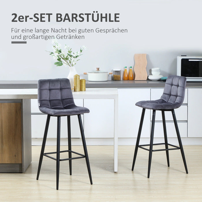 2er-Set Barhocker mit Fussstütze im Retrodesign Grau, 42x47x105cm