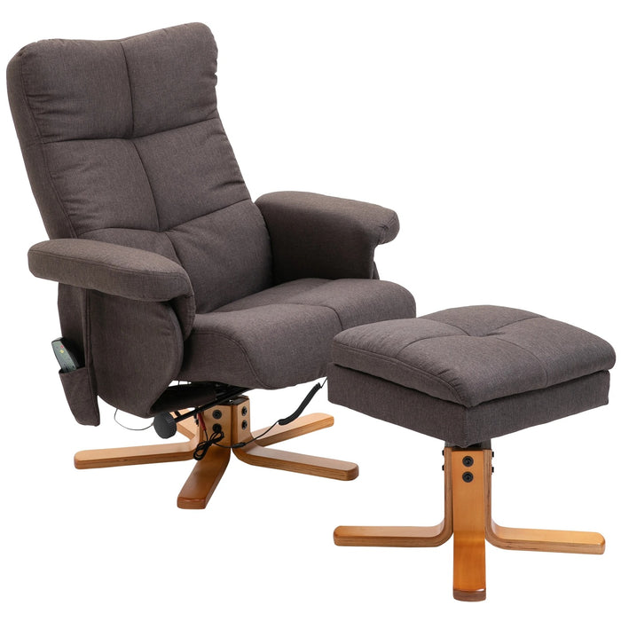 Détendez le fauteuil avec une fonction de massage et un espace de stockage de tabouret en polyester brun, 80x86x9cm