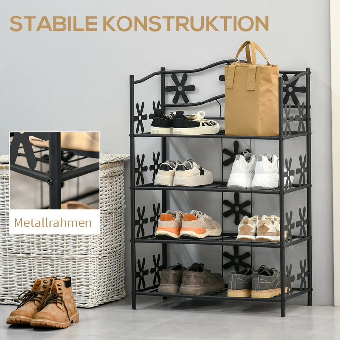 Standregal Pflanzenregal / Schuhregal Ständer 4 Etagen Metall Schwarz 59,5x30x92cm