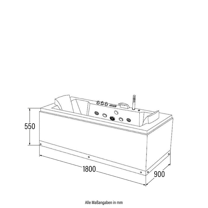 Whirlpool bathtub with LED light therapy Blue Dive Pure M - 180x90cm