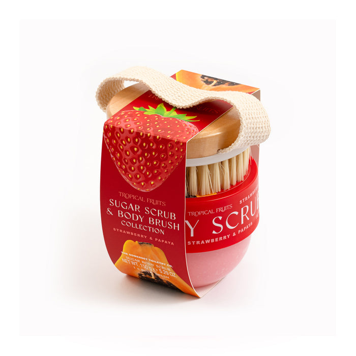 Body peeling with a brush Tropical Fruit - Strawberry & Papaya, 150g