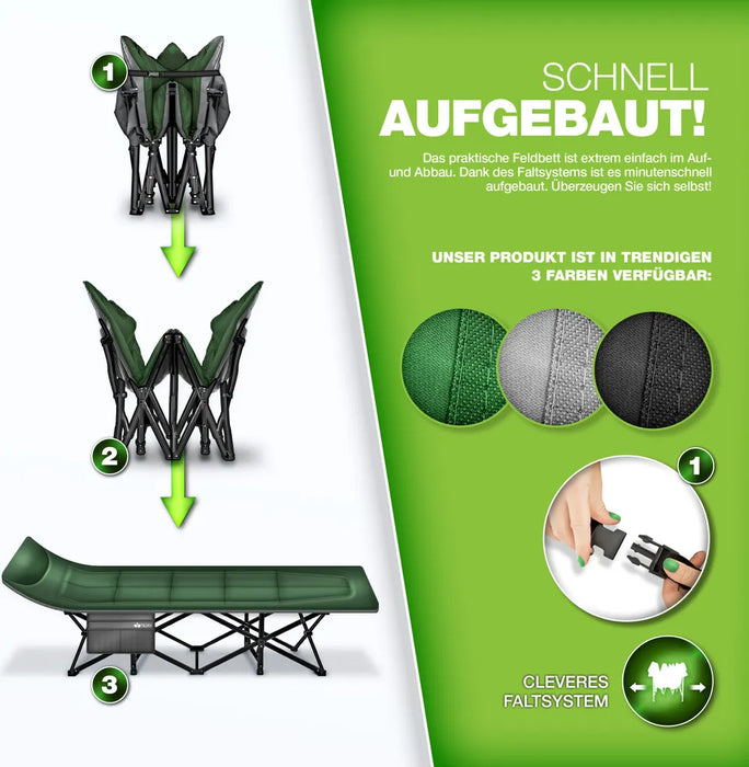 Camping Lounger Camping Bed Field Bed Green, 200x85x40-55cm (copie)